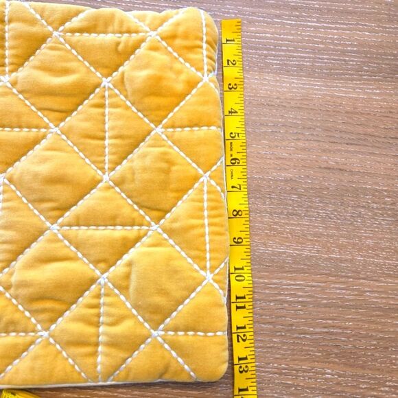 Velvet Pillow Sham Gold With White Stitching Geometric Pattern Rectangle - Picture 4 of 5
